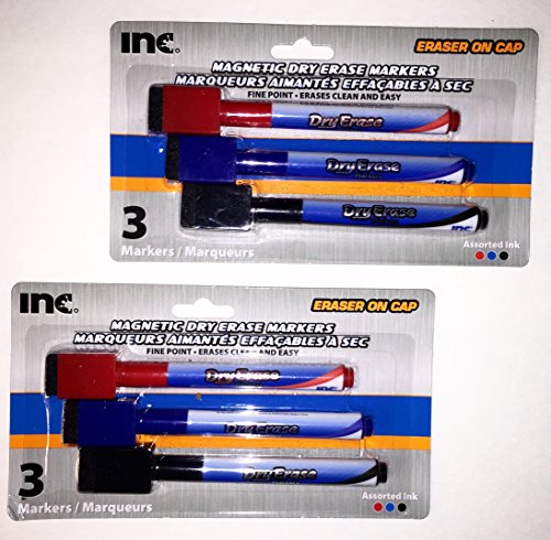 New 3 PK Magnetic Dry Erase Markers with Eraser on Cap 3 Colors